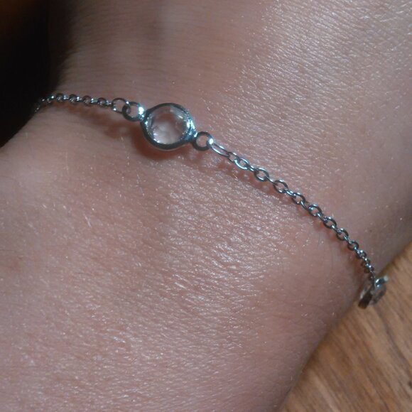 Beveled White Glass Stainless Steel Station Bracelet - Picture 11 of 12